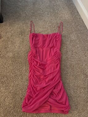 Lucy in the Sky Hot Pink Ruched Mini Dress